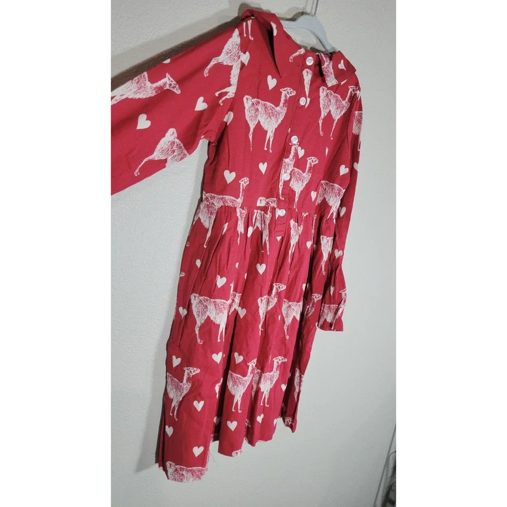 Kate Quinn Red Llama Heart Bamboo‎ Dress Girls 7Y NWT 2023